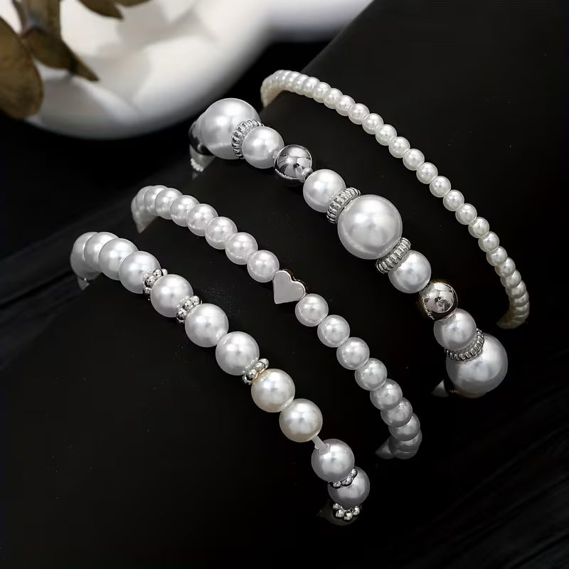 White Pearl Bracelet Set | Steun borstkanker