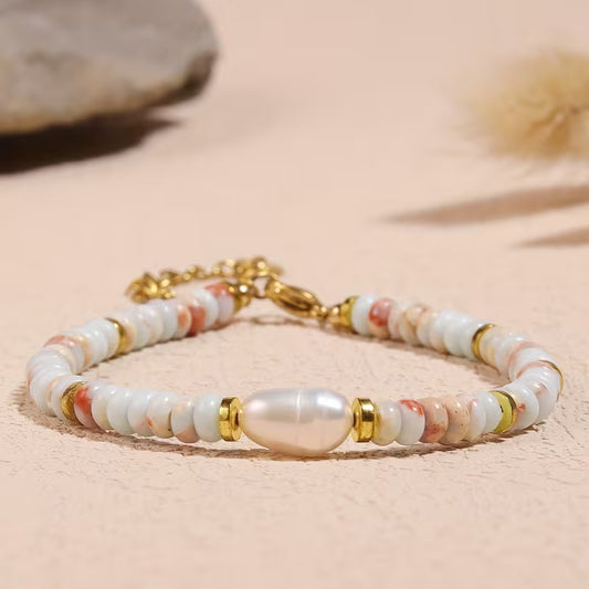 Agalmatolite Beaded Bracelet | Steun borstkanker